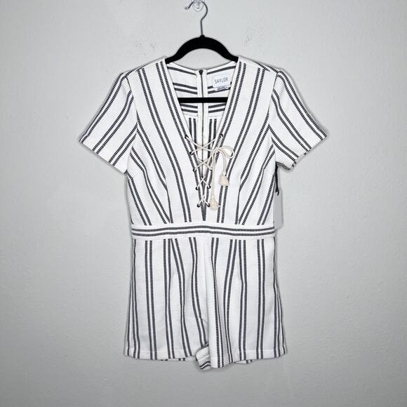 Saylor Emilia Baja Striped Romper Ivory Size M - Picture 2 of 6